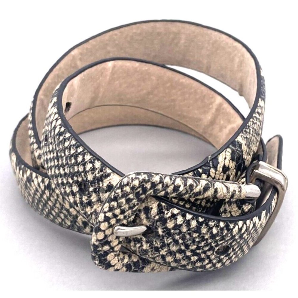Women Snake Embossed Leather Lined Belt Adjustable Tan Black 38 Inch